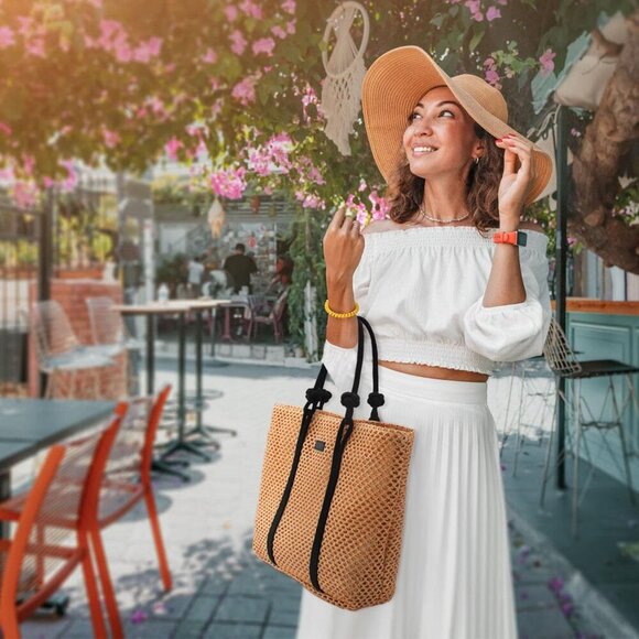 Straw Beach Tote Bag Womens Summer Travel Large Capacity Sandproof Purse - Picture 6 of 8